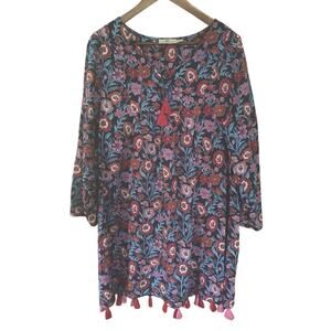 Vineyard Vines Shift Dress Medium Floral Tisbury Silk with Tassle Embellishment